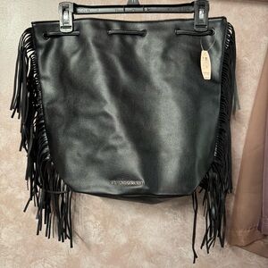 Victoria's Secret Leather Drawstring Backpack with Fringe NWT